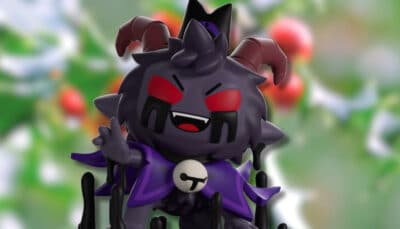 A playful goat figure with red eyes makes a fun gift for gamers