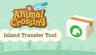 Animal Crossing New Horizons shows the Island Transfer Tool banner used to move island save data between consoles