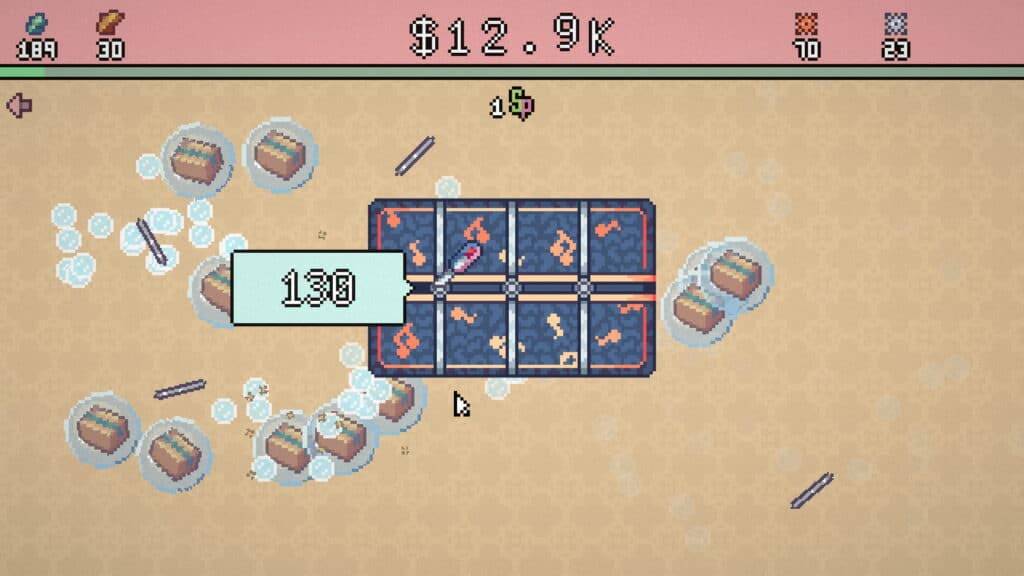 A reinforced crate bursts open while multiple reward boxes float nearby in Unboxathon