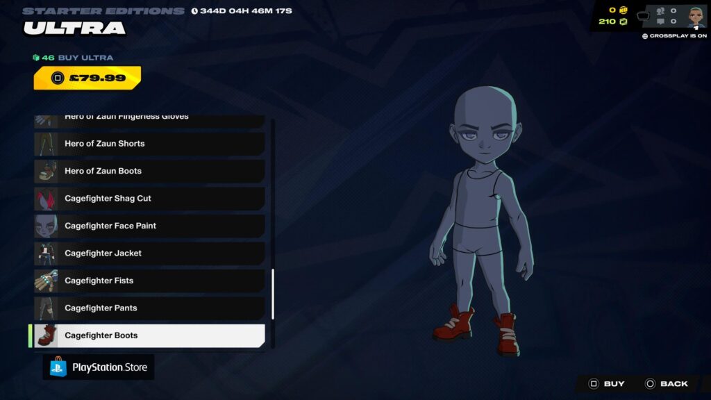 キャラクターは2XKOの衣装選択インターフェースに表示されている赤いケージファイターブーツを履いている