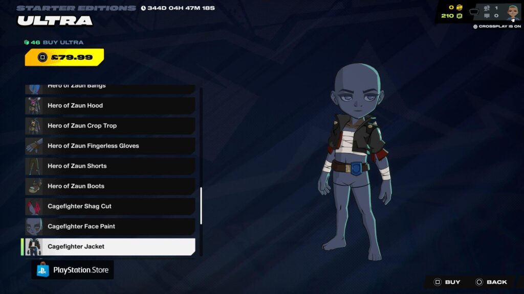 2XKOのカスタマイズメニューでは、包帯のディテールが施されたケージファイタージャケットを着たキャラクターが表示されている。