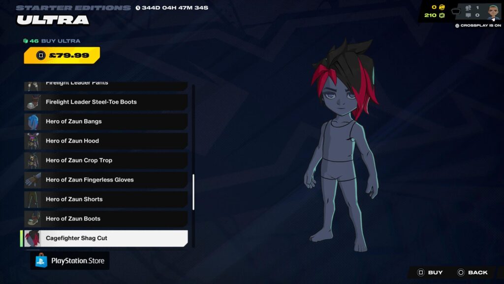 2XKOのキャラクターモデルは、黒と赤の髪を持つケージファイターシャグカットのヘアスタイルを示しています