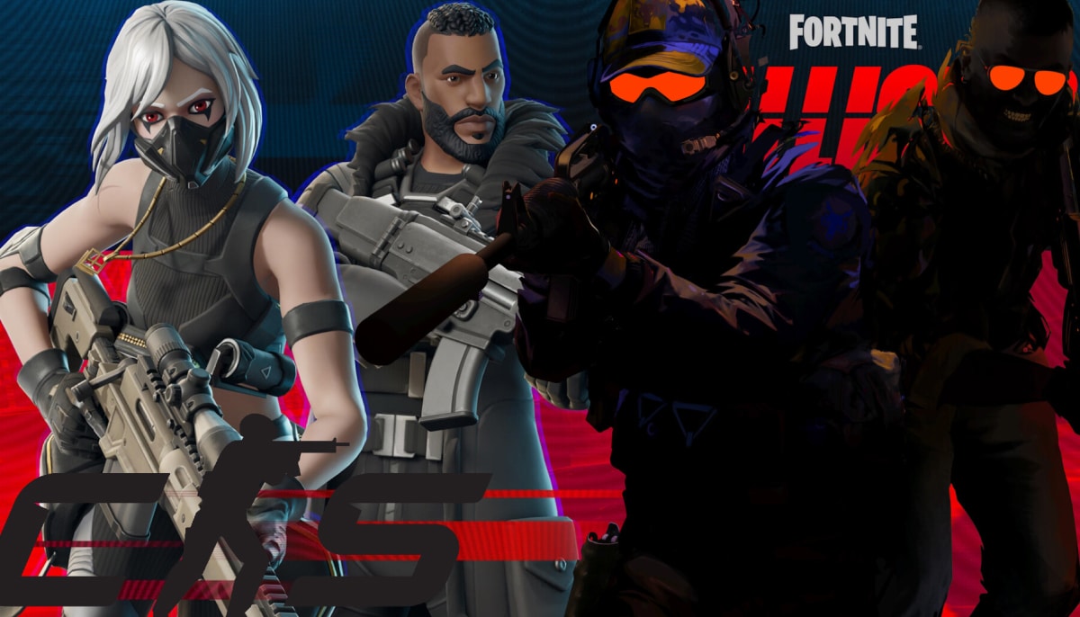 A lineup of armed operatives in tactical outfits is shown in promotional art for Fortnite Ballistic