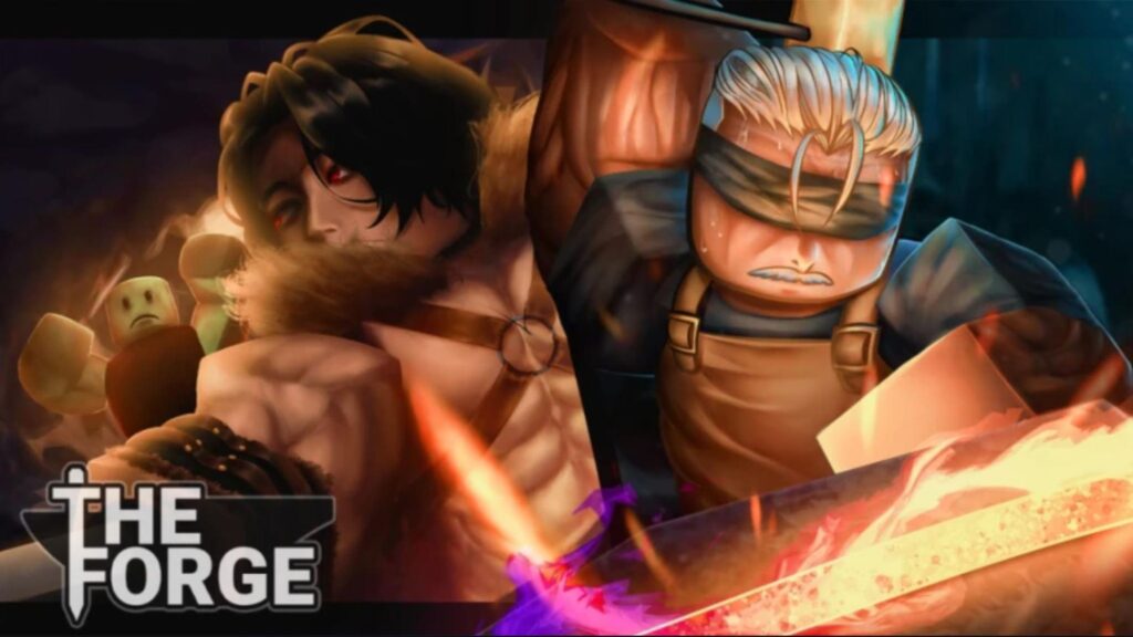 Two warriors collide mid battle with fire and steel flying in a cinematic moment from The Forge