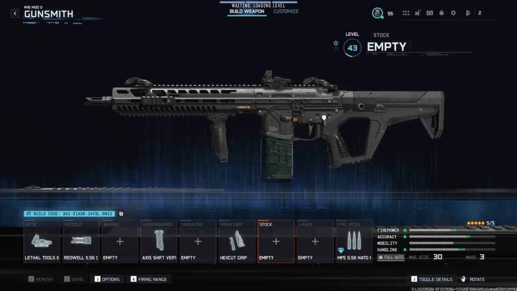 Винтовка M15 Mod 0 с вертикальной рукояткой показана в интерфейсе оружейной мастерской CoD Black Ops 7.
