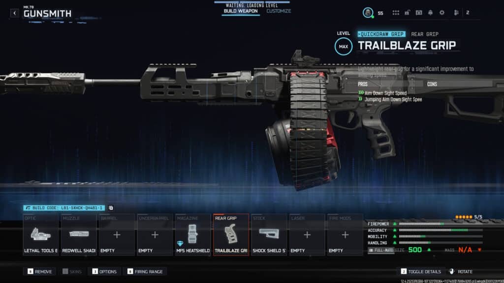 В интерфейсе оружейной мастерской CoD Black Ops 7 оружие MK 78 отображается с выбранной рукояткой Trailblaze.