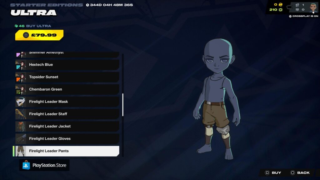 2XKOのコスメティック選択メニューに立っているキャラクターモデルが茶色のファイアライトリーダーパンツを着用している