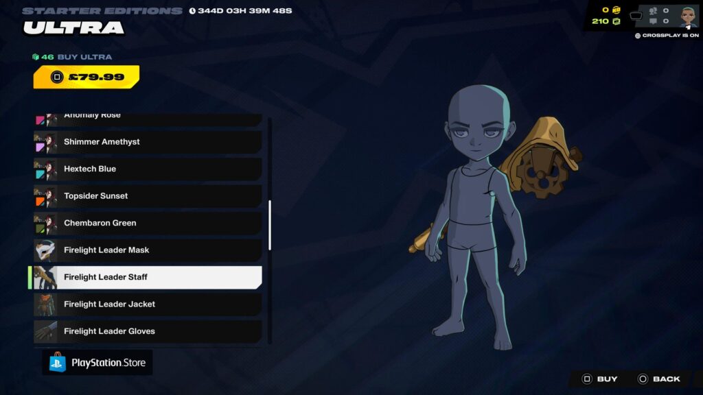 2XKOメニューで、キャラクターがファイアライトリーダーの杖を持ちながらアイドル状態になっている