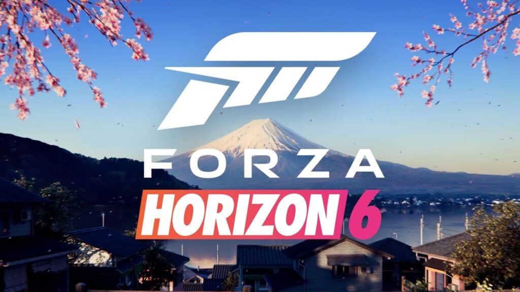 The Forza Horizon 6 logo appears over a scenic view of Mount Fuji framed by cherry blossoms