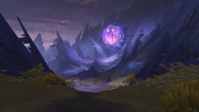 Image ov fome purple portal around corrrupted land from Genhin Impact