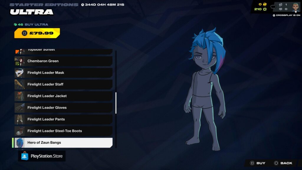 2XKOのヘアスタイルセレクションでは、ゾウンの英雄の青い非対称の前髪がキャラクターに表示されている。