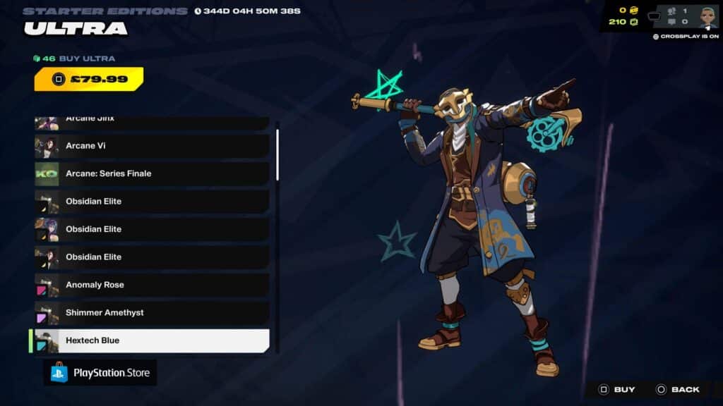 2XKOカスタマイズメニューで、EkkoはHextech Blueのカラースキームを着用し、前を向いている。