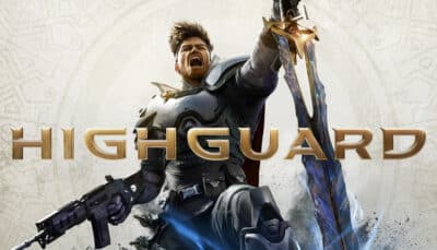 A heavily armored hero raises a glowing sword while holding a firearm in official Highguard key art