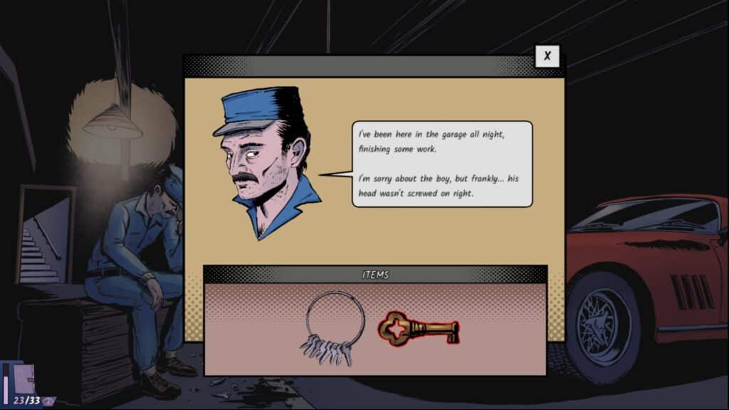 Questioning a suspect and reviewing items during an investigation in Confidential Killings