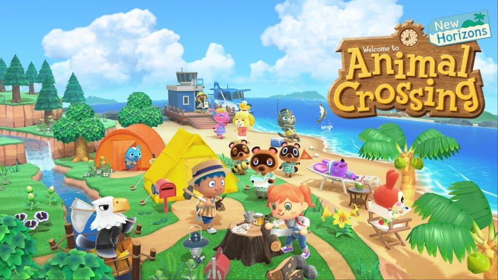 Villagers enjoy fishing camping and relaxing on a sunny island in Animal Crossing New Horizons