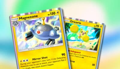 Magnezone and Oricorio cards shown at an angle in Pokémon TCG Pocket