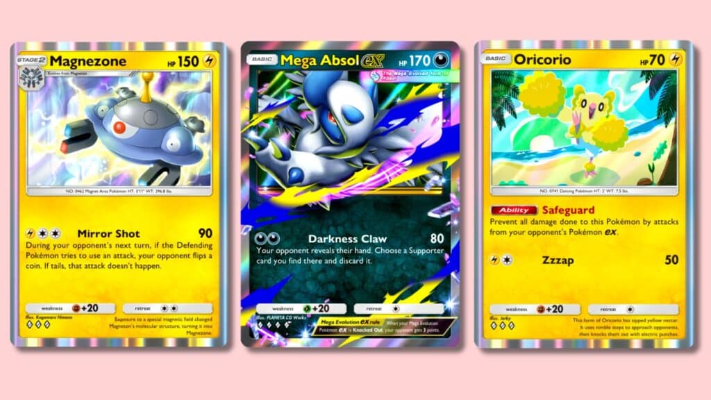 ポケモンTCGポケットでマグネゾンとオリコリオの間に置かれたメガアブソルEXカード