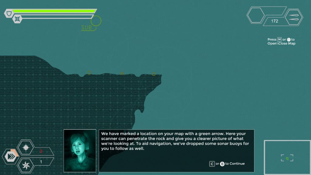 The Sub-Species map screen shows an underwater area with sonar buoys and a marked location highlighted for scanning