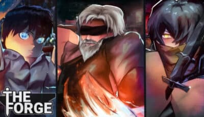 Three fighters are shown in dramatic close up portraits as part of The Forge event