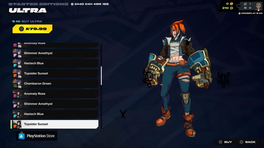 Viは、2XKOのスキン選択画面で、オレンジ色のハイライトが付いたTopsider Sunsetパレットに表示されます。