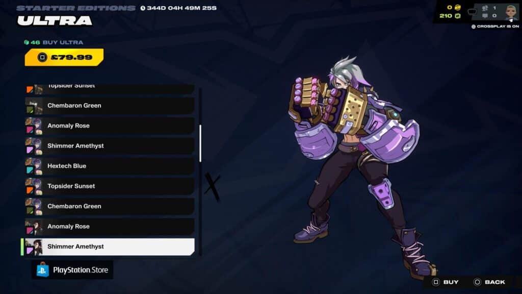 2XKO Ultraスターターエディションのプレビューで、Viがシマーアメジストカラーバリエーションを着用して戦闘ポーズをとっている。