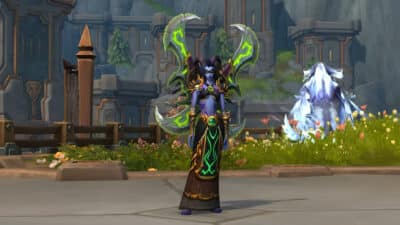 Image of a Void Elf Demon Hunter in the city of Dornogal