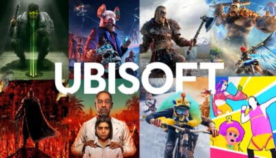 The collage features characters from several Ubisoft games, including well-known franchises such as Far Cry, Riders Republic, and Just Dance