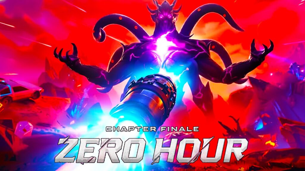 A towering cosmic enemy emerges amid explosive energy in the Zero Hour finale of Fortnite