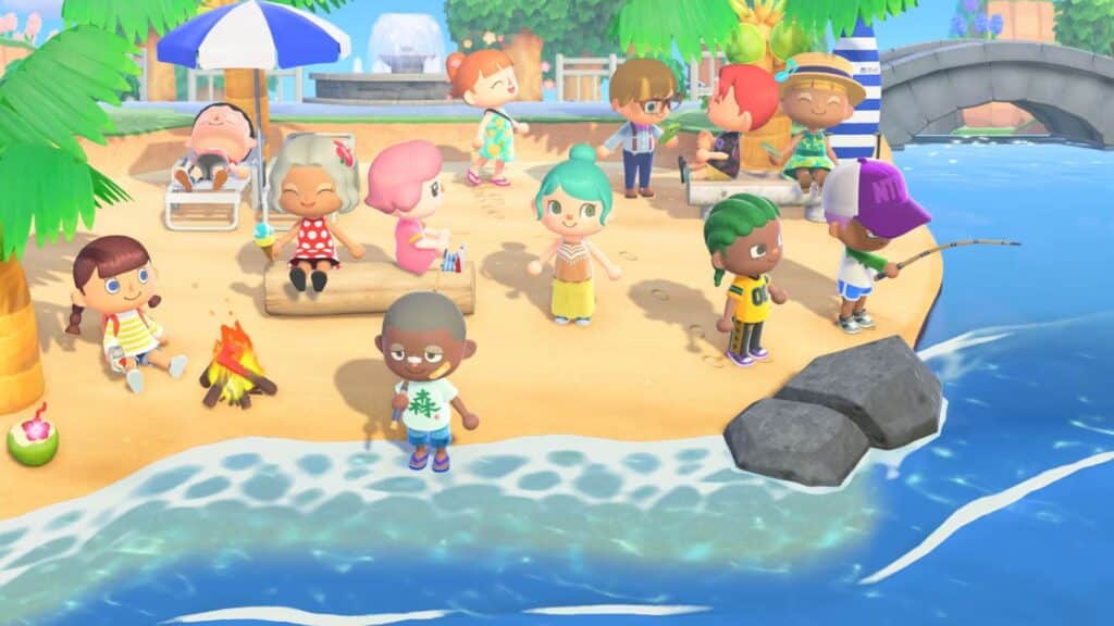 『あつまれ どうぶつの森』のビーチに集まったキャラクターたち