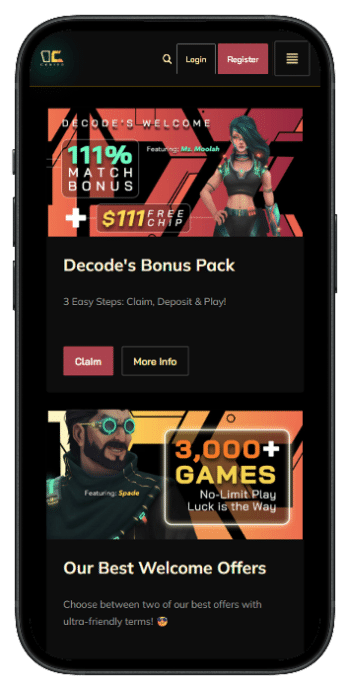 Play at Decode Casino on mobile
