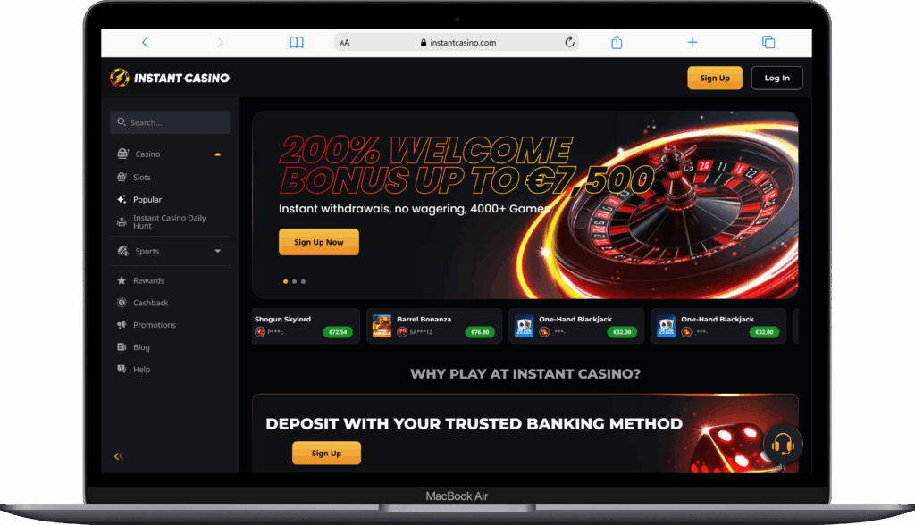 Главная страница казино онлайн Instant Casino