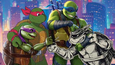 Teenage Mutant Ninja Turtles artwork featured on a Magic: The Gathering card, showing all four turtles together