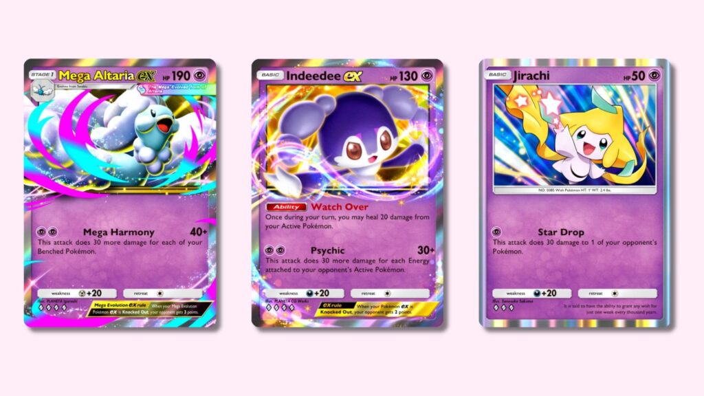 ポケモンカードゲームポケット版のメガライジングセットから、メガチルタリスex、イエッサンex、ジラーチのカードが登場。