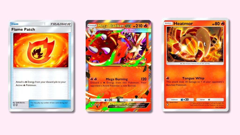 メガバシャーモex、ヒートモア、フレイムパッチのカードがポケモンTCGポケットの炎デッキに採用されました。