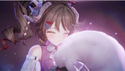 Ardelia from Arknights: Endfield shown in a full character render, wearing her signature healer outfit with pastel purple and white tones, standing in a neutral showcase environment that highlights her support-focused design and equipment.