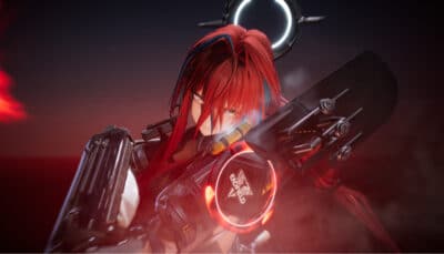 Ember from Arknights: Endfield wielding her greatsword in combat, showcasing her role as a Sub-DPS and Support unit with shield-based abilities and high survivability.