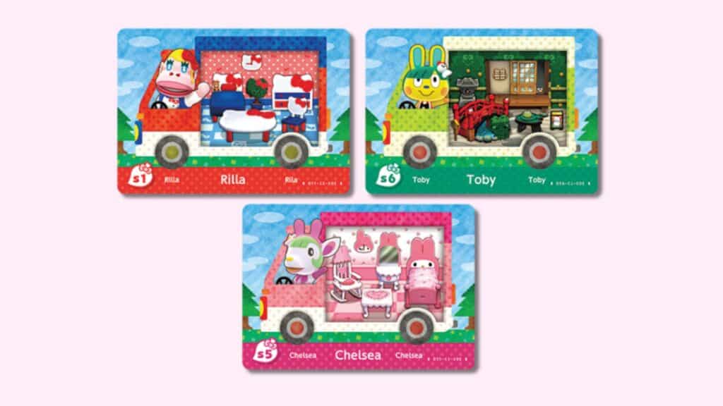 『あつまれ どうぶつの森』のリラ、トビー、チェルシーが登場するサンリオ amiibo カード