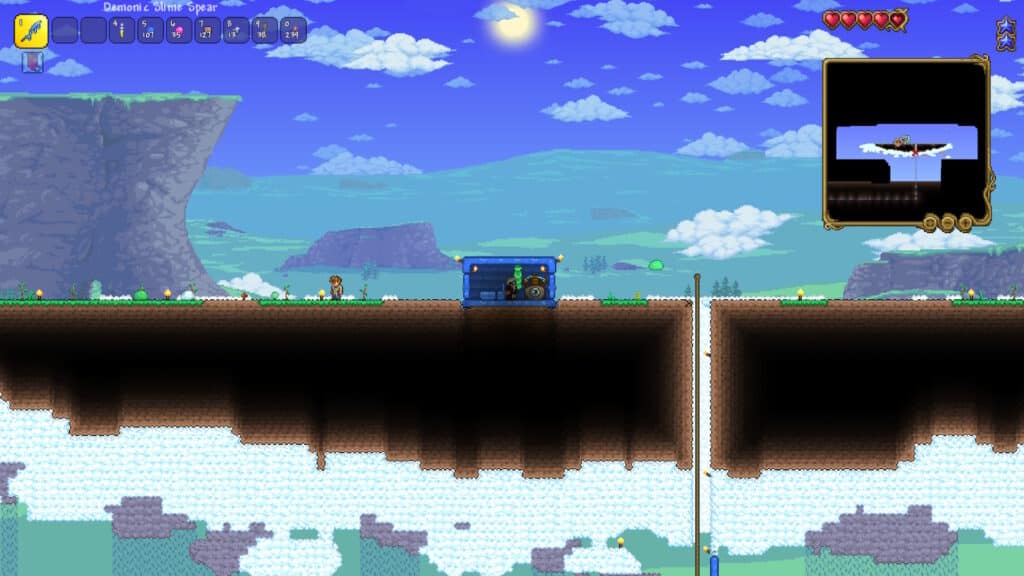 浮島にあるテラリア スカイブロックの初期地上基地