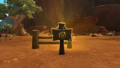 World of Warcraft housing plot marker standing in an outdoor area