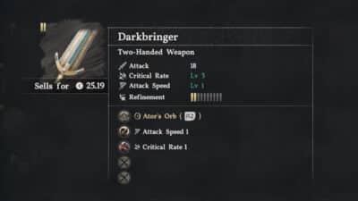 Image of a sword info tool tip in Crimson Desert.