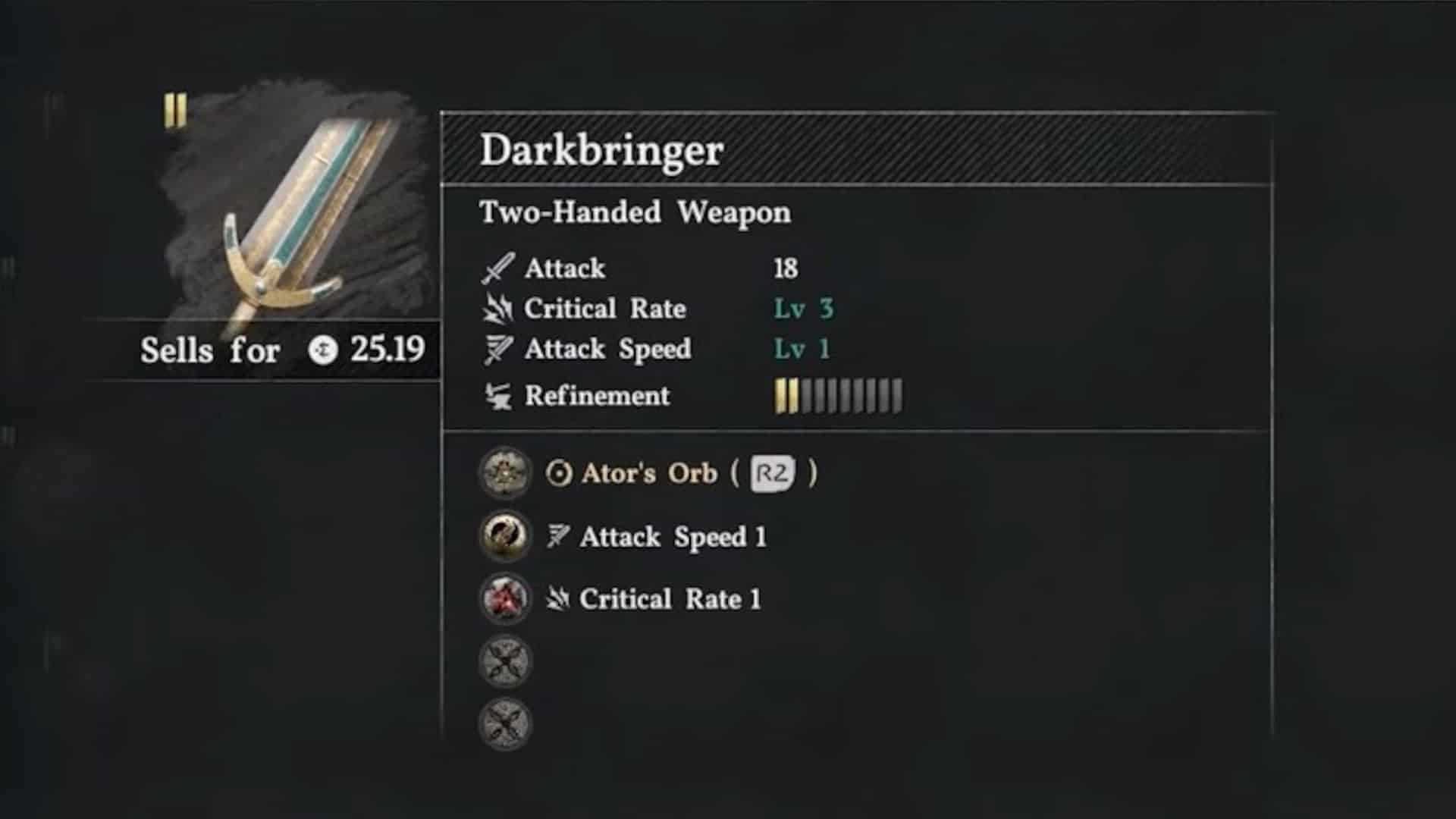 Image of a sword info tool tip in Crimson Desert.