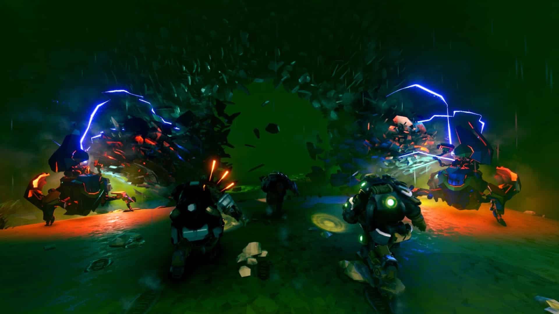 Image of the Deep Rock Galactic dwarvs running into a core.