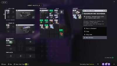 A look at a player's inventory containing a schema item text in it.