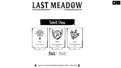 Image of the class selector from Discord's Last Meadow Online game.