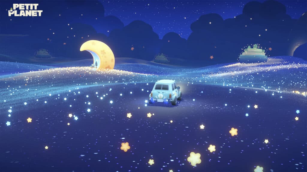 Picture of a car driving through a mystical planet from Petit Planet game.