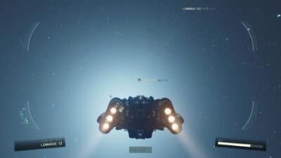 Picture of a space ship in space flying towards a distant planet