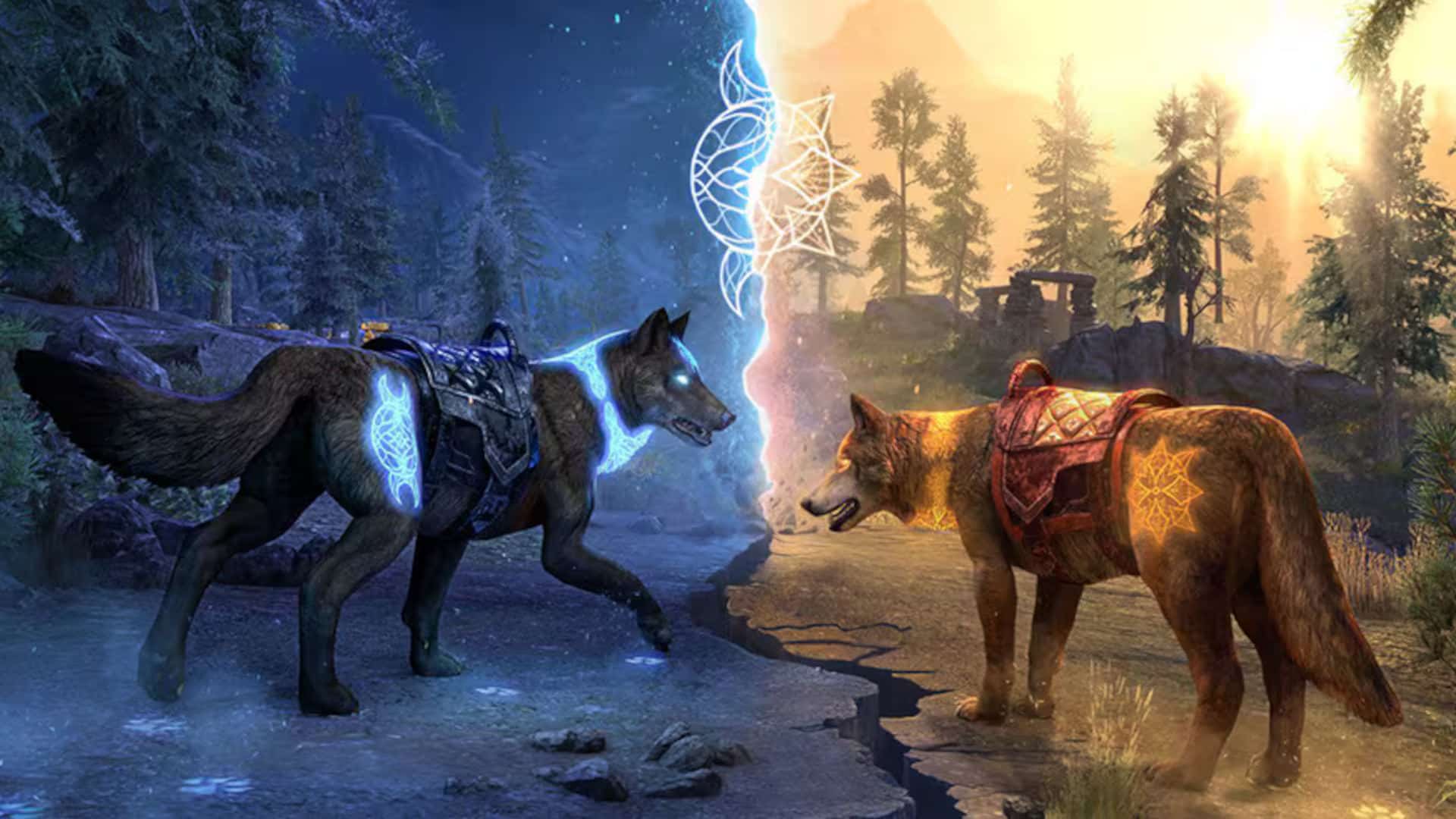 Picture of wolf mounts from the ESO Tamriel Tome battle pass.