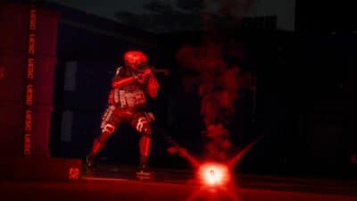 Image of Sentinel from Marathon in a red light effect.