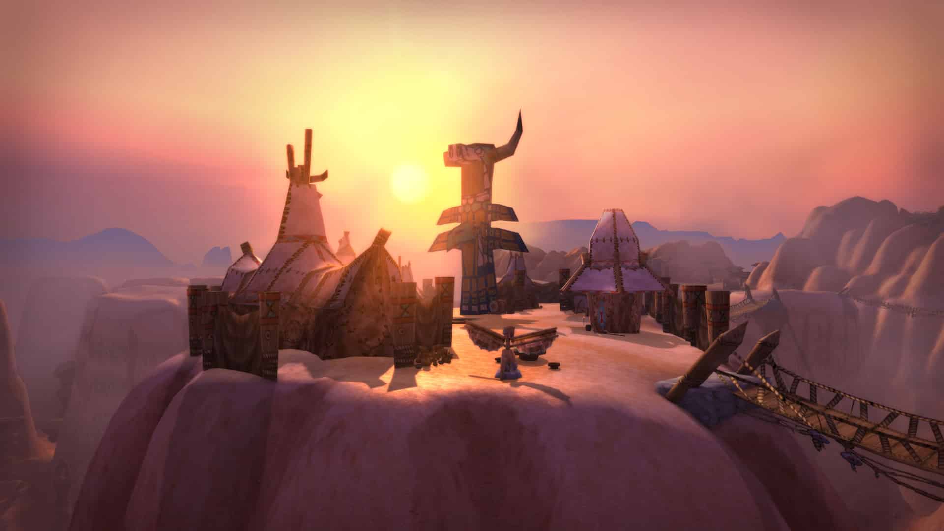 Image of a Tauren city on a bluff for WoW Classic