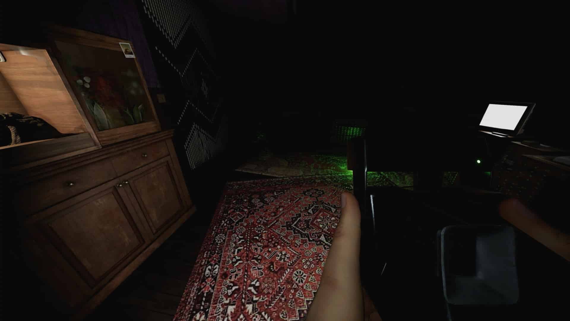 Image of a ghost investigator with camera and dots equipment.